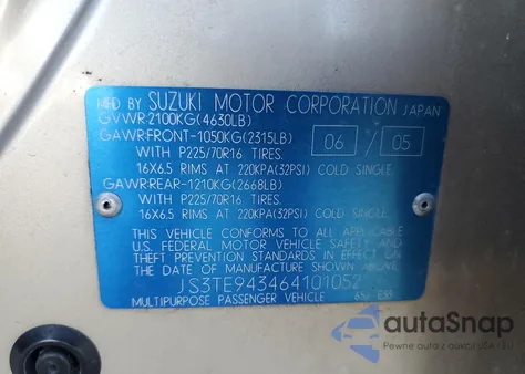 2006 Suzuki Grand Vitara Premium из США, поврежденный, VIN JS3TE943464101052